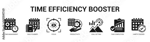 Time Efficiency Booster Modern and clean web banner illustration featuring thematic icons for visual communication