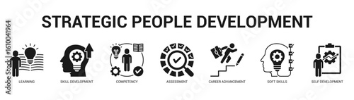 Strategic People Development Modern and clean web banner illustration featuring thematic icons for visual communication