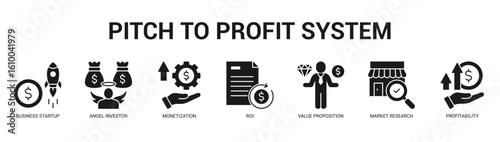 Pitch to Profit System Modern and clean web banner illustration featuring thematic icons for visual communication