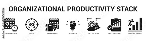 Organizational Productivity Stack Modern and clean web banner illustration featuring thematic icons for visual communication