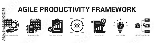 Agile Productivity Framework Modern and clean web banner illustration featuring thematic icons for visual communication