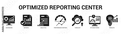 Optimized Reporting Center Modern and clean web banner illustration featuring thematic icons for visual communication