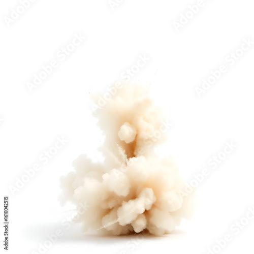 Three identical, mushroom-shaped dust/smoke explosions against a white background, shown in sequence
