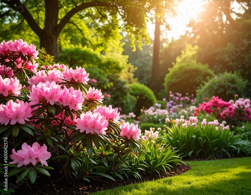 Wallpaper Mural Spring garden bursting with pink rhododendrons Torontodigital.ca