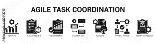 Agile Task Coordination Modern and clean web banner illustration featuring thematic icons for visual communication