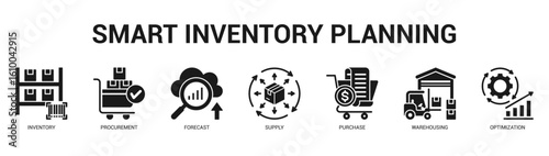 Smart Inventory Planning Modern and clean web banner illustration featuring thematic icons for visual communication