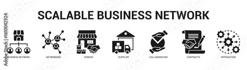 Scalable Business Network Modern and clean web banner illustration featuring thematic icons for visual communication