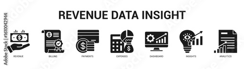 Revenue Data Insight Modern and clean web banner illustration featuring thematic icons for visual communication