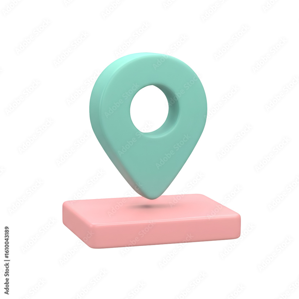 A 3D rendered location pin floating above a rectangular base, isolated. isolated on a transparent background, png, cutout A 3D rendered location pin floating above a rectangular base, isolated. isolated on a transparent background, png, cutout