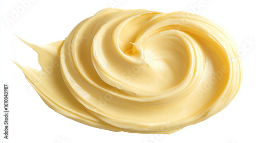 Creamy yellow smooth texture for cosmetic or food use, isolated on transparent background 