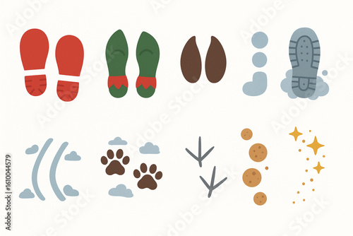 Christmas Footprint Icons, Flat Design Festive Track Set