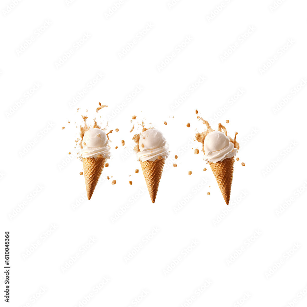 Crispy waffle ice cream cone with scoop isolated on white background Crispy waffle ice cream cone with scoop isolated on white background