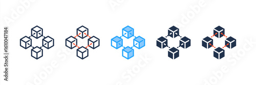 Blockchain icon set multiple style collection
