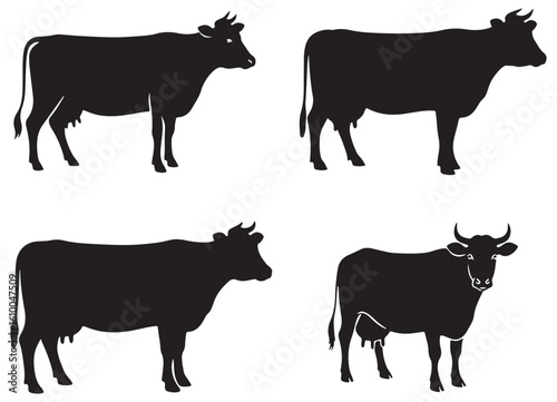 Cow Silhouette Animal Farm Livestock Vector Graphics Set
