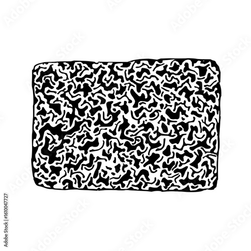 Illustration of a rectangular shape filled with a dense network of black and white abstract shapes pattern