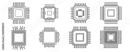 Processor Chip Illustrations Show Computer Technology and Engineering