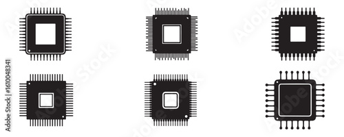 Black Processor Chip Silhouettes Represent Modern Electronic Technology