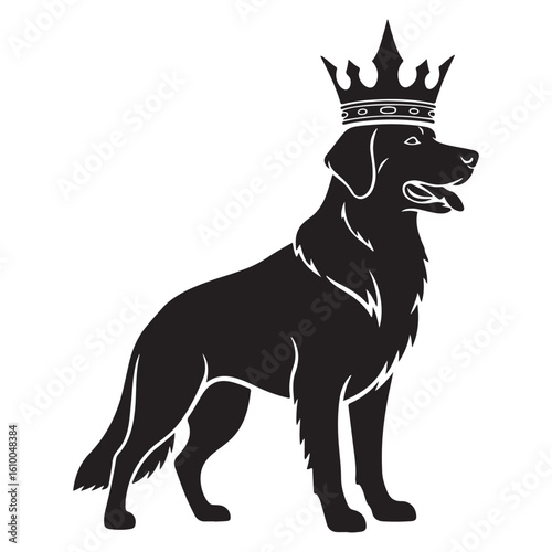 Dog Wearing a Crown Silhouette Vector Illustration Art