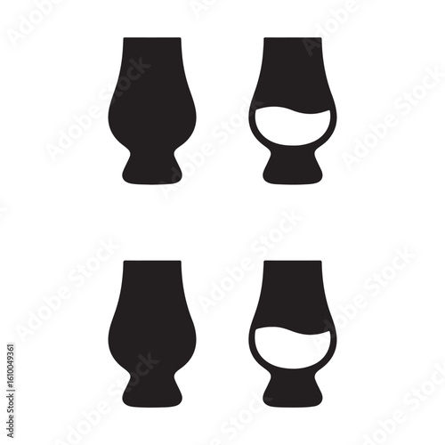 Elegant Whisky Glass Icons, Sophisticated Drinkware Illustration