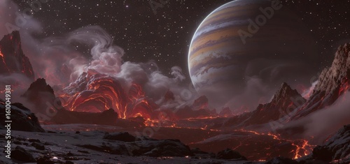 Volcanic Exoplanet with Gas Giant Planet in the Sky