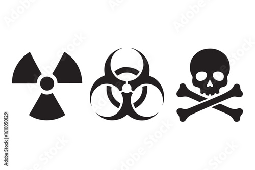 Warning Symbol Collection Radioactive, Biohazard, and Skull Vector Art