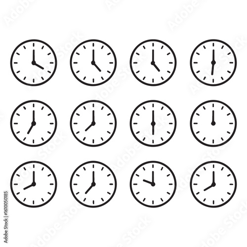 Various Time Clocks for Scheduling and Productivity Illustrations