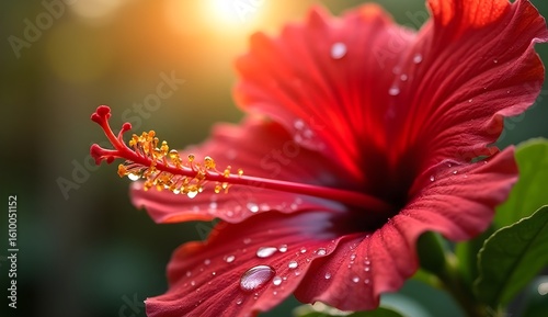 red flower with water drops