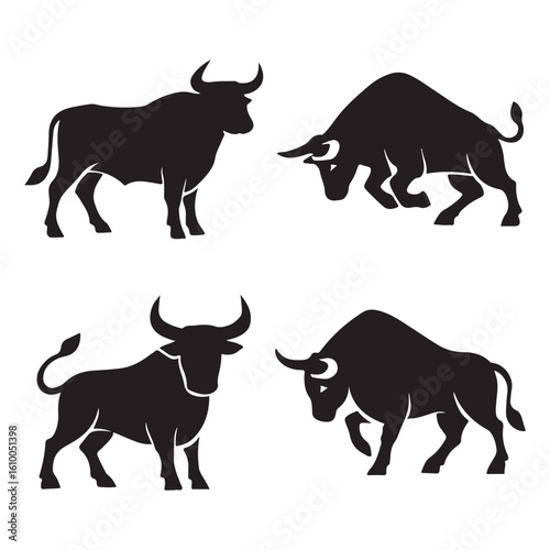 Bull Silhouette Collection: Powerful Livestock Vector Illustration Set