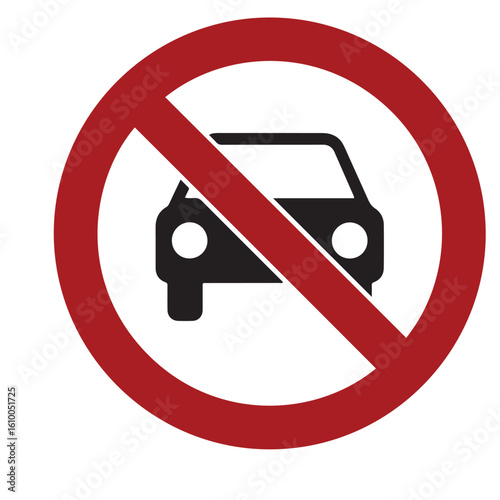 No Vehicle Access Red Circle Sign for Restricted Zone Area