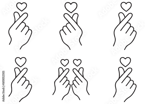 Expressing Love with Finger Heart Gesture Line Art Illustrations Collection