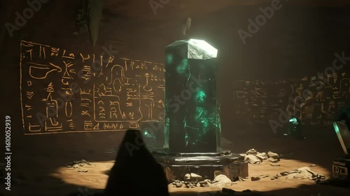 Ancient crystal obelisk in historical interior