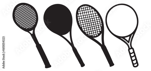 Tennis Racket Set Minimalist Sports Equipment Vector Line Art
