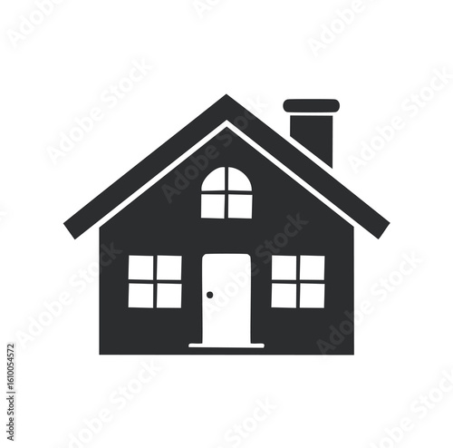 Dark silhouette of a house with a chimney and windows home building