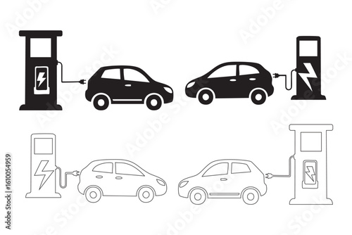 Electric Car Charging Stations Vector Graphic Resource Set