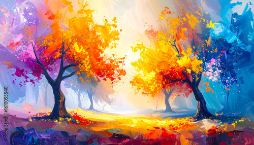 Abstract Images of Fall Trees and Colorful Foliage - Oil Paint 117