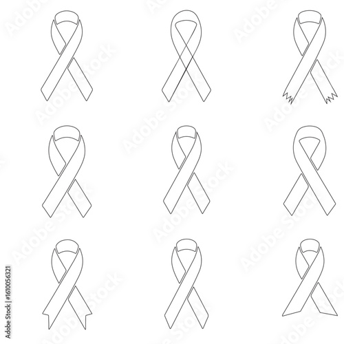 Outlined Awareness Ribbons Set Supporting Various Causes and Charities