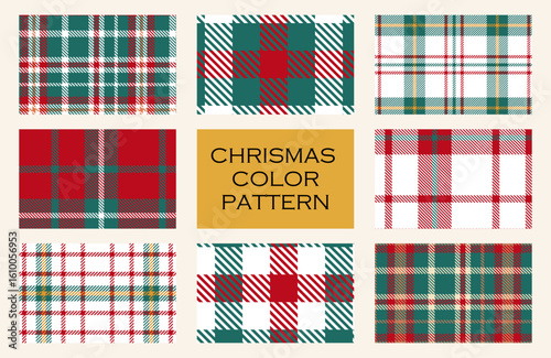 クリスマスカラーのチェック柄シームレスパターンセット　8種類