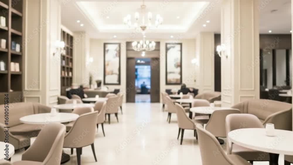 Blurred Interior Of A Luxury Restaurant With Beige Tables Chairs and Soft Lighting Blurred Interior Of A Luxury Restaurant With Beige Tables Chairs and Soft Lighting
