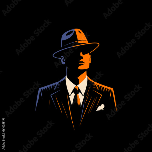 big boss mafia silhouette hat suit  
