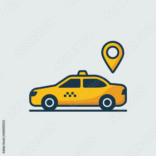 Yellow taxi car with location pin transportation vehicle