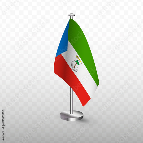 Flag of Equatorial Guinea. Vector illustration of a flag with flagpole on a transparent background