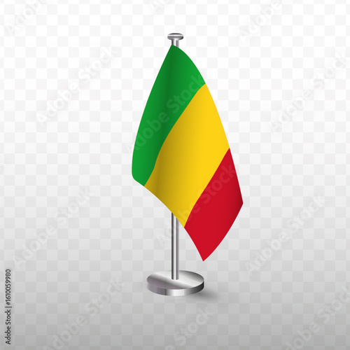 Flag of Mali. Vector illustration of a flag with flagpole on a transparent background