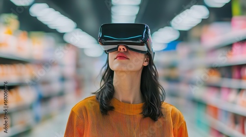 Holographic retail assistant in a store, guiding customers, answering questions, personalized shopping experience