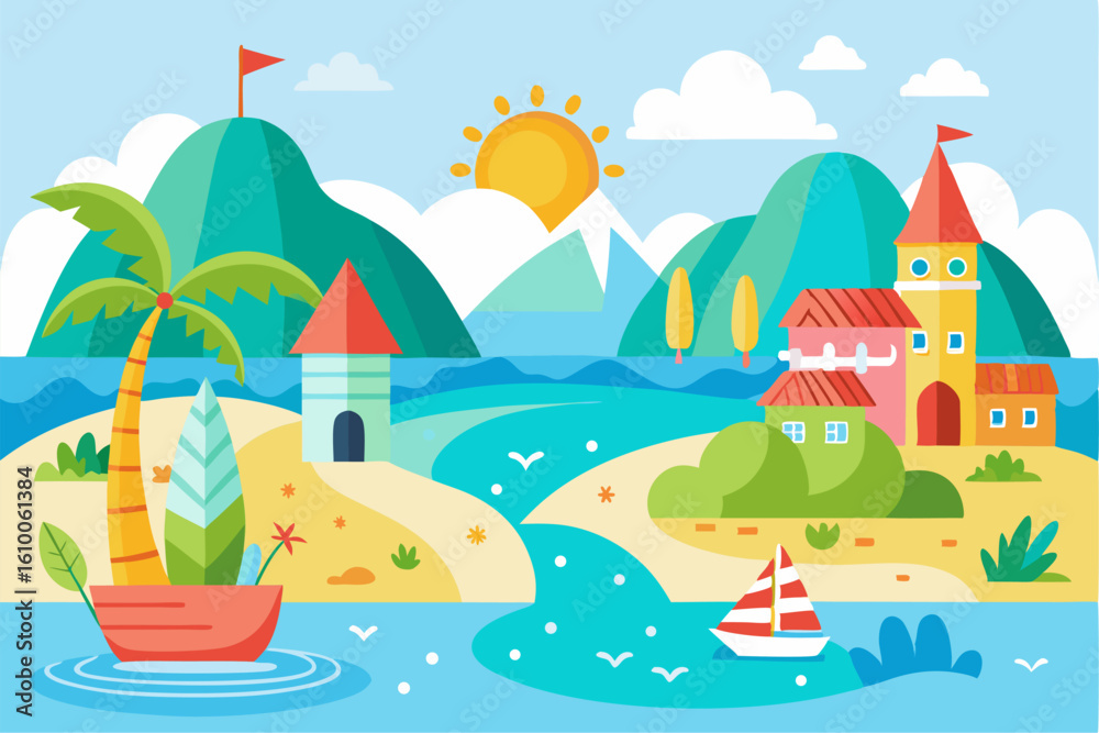 Naklejka premium Perfect for summer, vacation, travel, tourism, and nature themes in web design, advertisements, and educational materials.