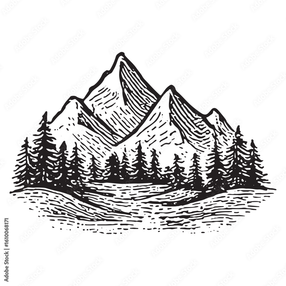 Obraz premium Vintage Mountain Landscape Illustration