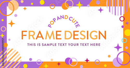  ポップでかわいい、フレーム背景イラスト ( メンフィス　見出し　タイトル　背景　フレーム　ハロウィン　オレンジ　紫 )