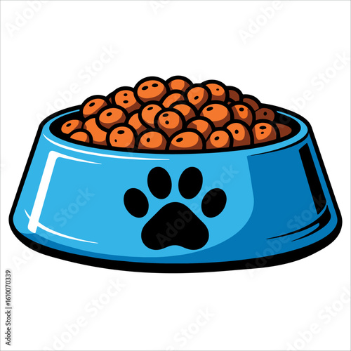 Vector illustration of a dog bowl filled with food isolated on white background ideal for pet food packaging and animal care visuals.