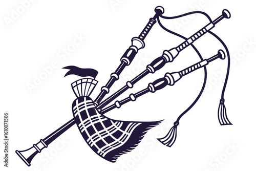 Bagpipes silhouette on white background for music themes