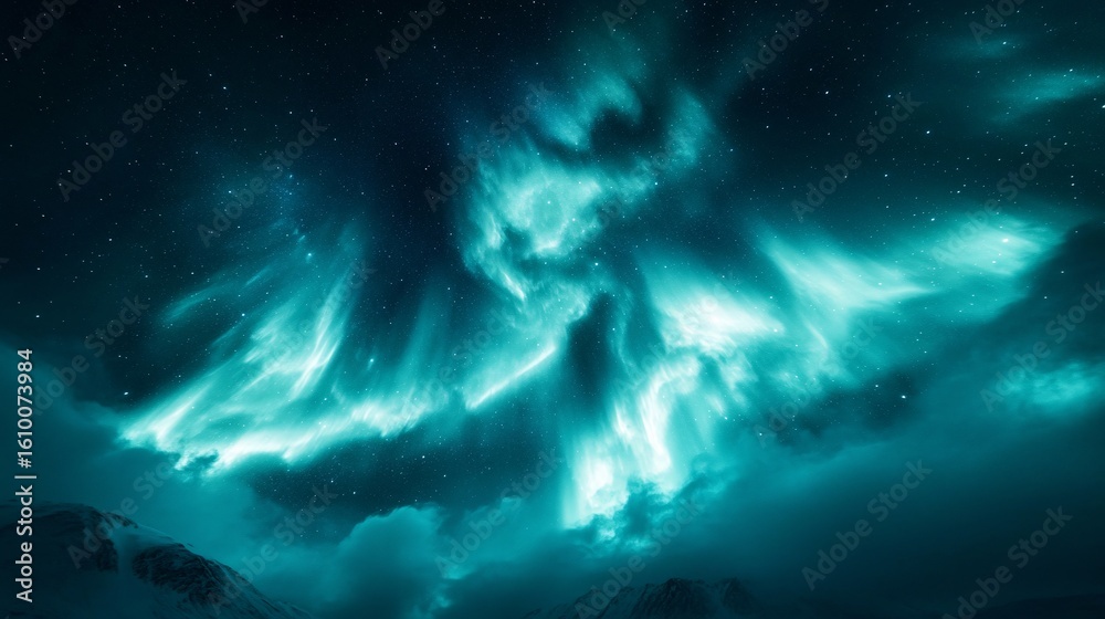 Fototapeta premium Vivid aurora borealis illuminates a star-studded night sky.