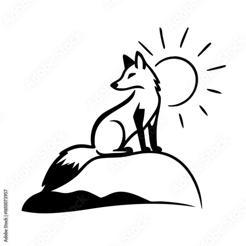 Fox Silhouette Sitting Alert on Sunrise Ridge